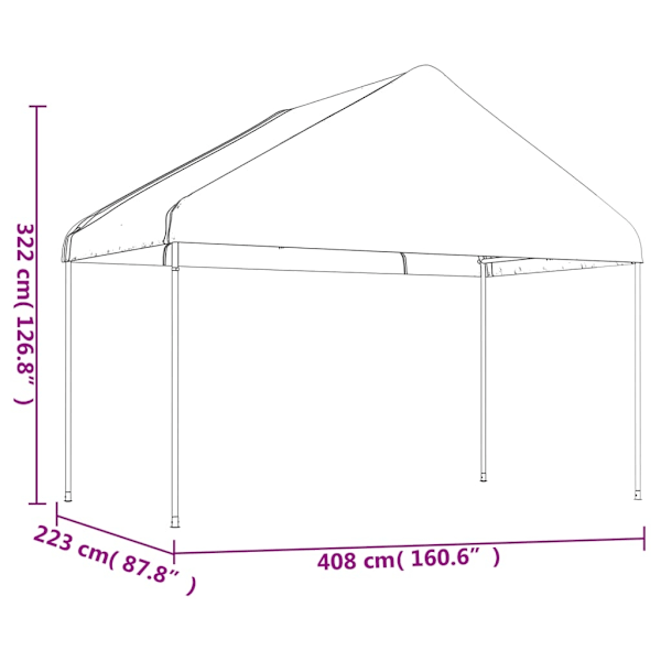 vidaXL Paviljong med tak vit 13,38x4,08x3,22 m polyeten Vit