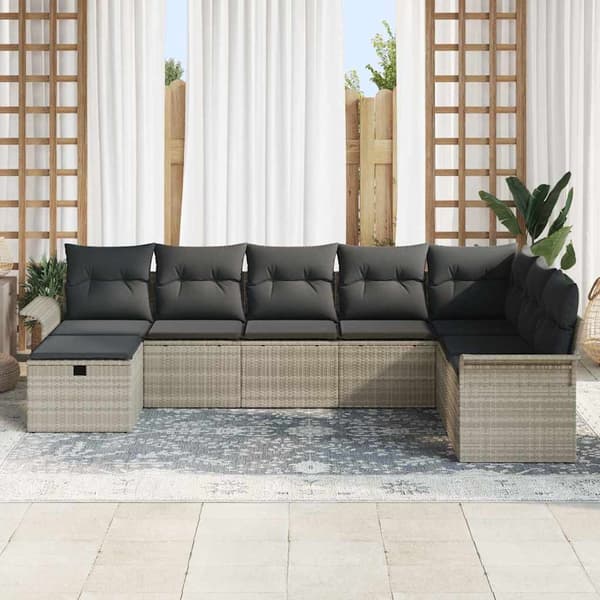 vidaXL Trädgårdsoffset 8 st Poly rattan Ljusgrå