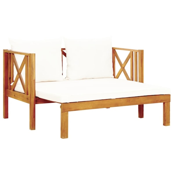 vidaXL Trädgårdsbänk 2-sits med dynor 122 cm massivt akaciaträ Creme