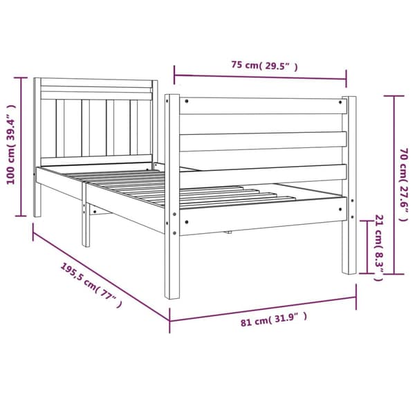 vidaXL Sängram massivt trä 75x190 cm vit Vit