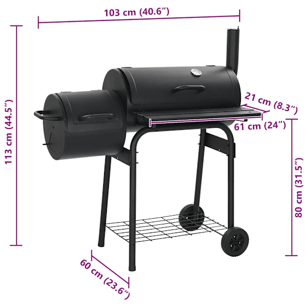 vidaXL Klassisk rökgrill BBQ Offset Svart