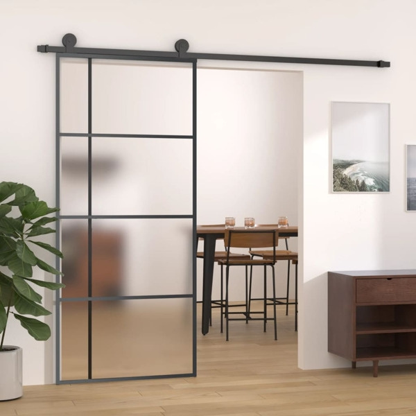 vidaXL Skjutdörr frostat ESG-glas och aluminium 90x205 cm svart Svart