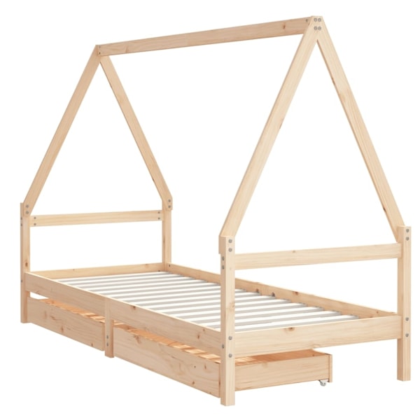 vidaXL Sängram för barnsäng m. lådor 80x200 cm massiv furu Brun