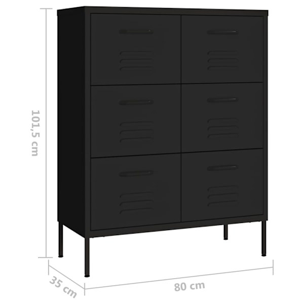 vidaXL Byrå svart 80x35x101,5 cm stål Svart