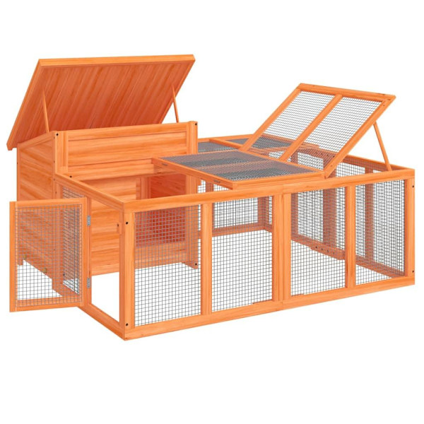 vidaXL Kaninbur brun 144x123x67,5 cm massiv furu Brun