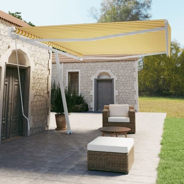 vidaXL Fristående markis manuellt infällbar 500x350 cm gul/vit Gul