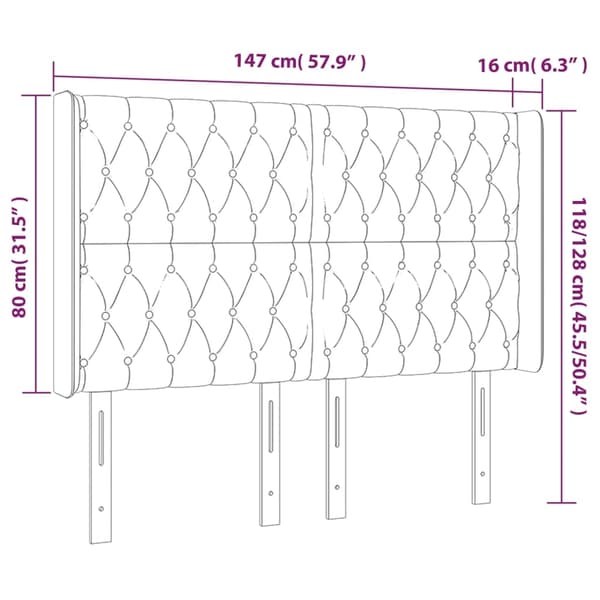 vidaXL Sänggavel LED mörkgrå 147x16x118/128 cm sammet Grå