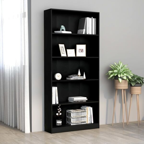 vidaXL Bokhylla 5 hyllor svart 80x24x175 cm konstruerat trä Svart
