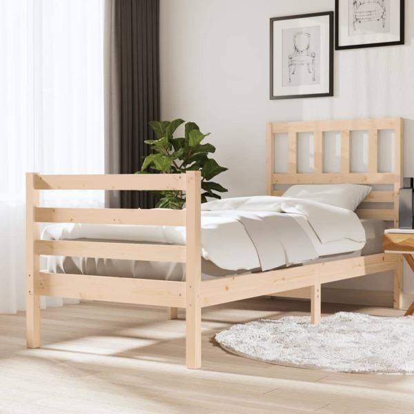 vidaXL Sängram massivt trä 75x190 cm Brun