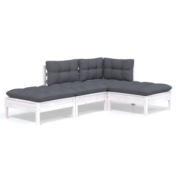 vidaXL Loungegrupp med dynor 4 delar vit massiv furu Vit