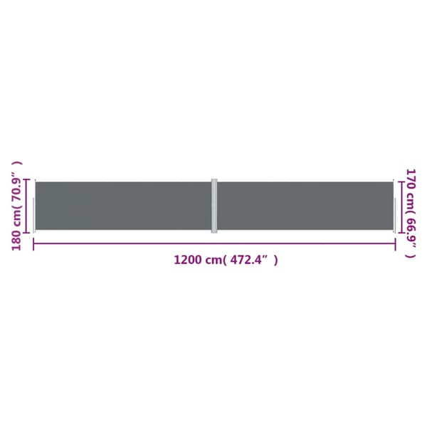 vidaXL Infällbar sidomarkis antracit 180x1200 cm Antracit