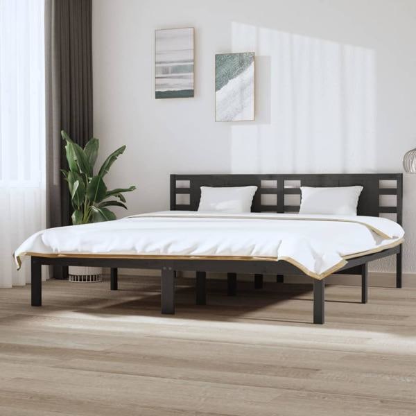 vidaXL Sängram grå massiv furu 200x200 cm Grå