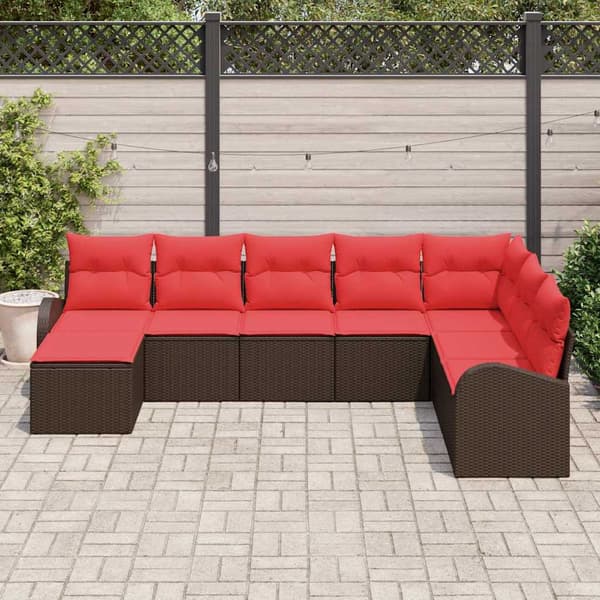 vidaXL Trädgårdsoffset 8 pcs Brun Poly rattan Brun