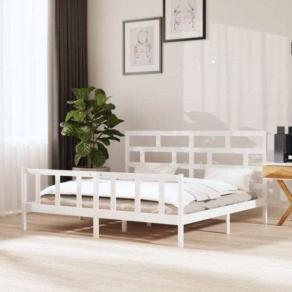 vidaXL Sängram vit massiv furu 200x200 cm Vit