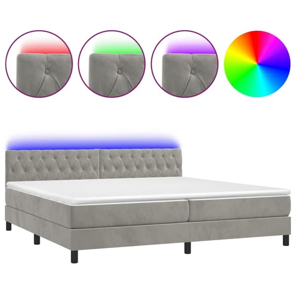 vidaXL Ramsäng med madrass & LED ljusgrå 200x200 cm sammet Grå