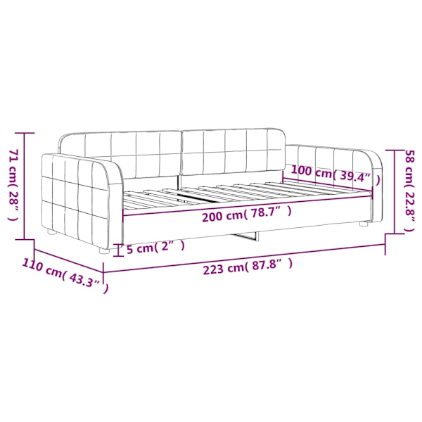 vidaXL Dagbädd ljusgrå 100x200 cm sammet Grå