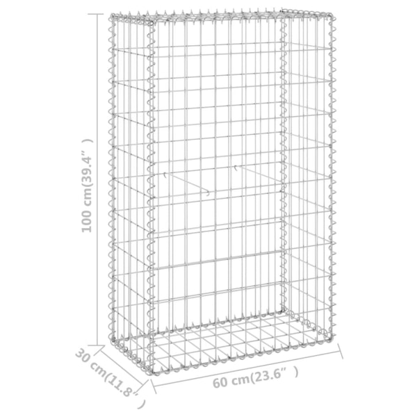 vidaXL Gabionmur i galvaniserat stål 60x30x100 cm Silver