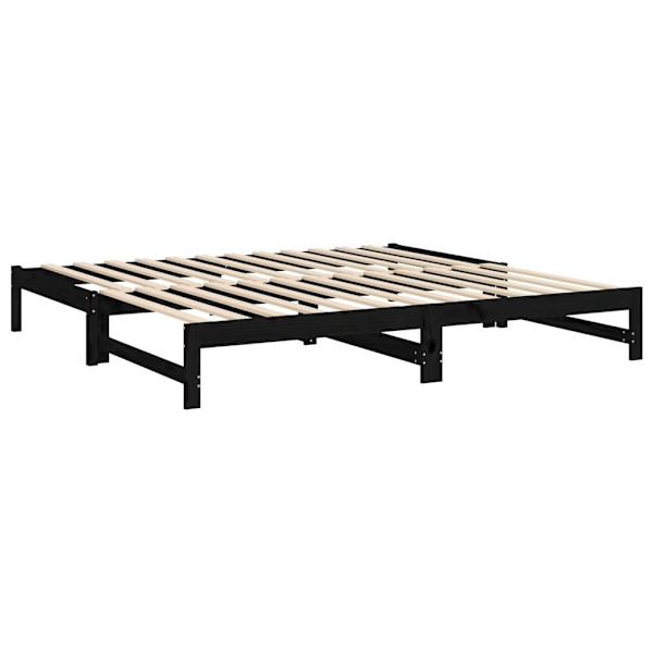 vidaXL Utdragbar dagbädd svart 2x(100x200) cm massiv furu Svart