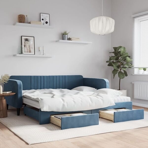 vidaXL Dagbädd utdragbar med lådor blå 100x200 cm sammet Blå