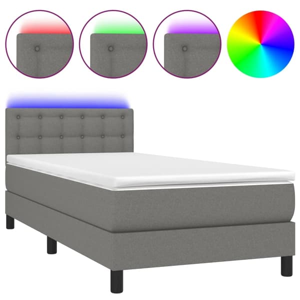 vidaXL Ramsäng med madrass & LED mörkgrå 90x190 cm tyg Grå