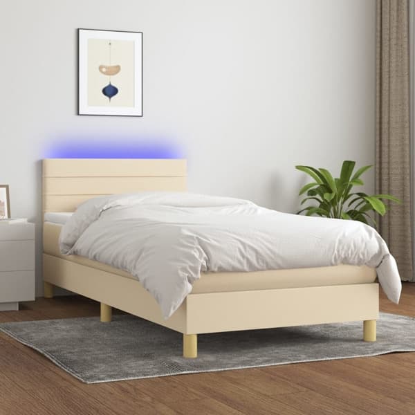 vidaXL Ramsäng med madrass & LED gräddvit 90x190 cm tyg Kräm