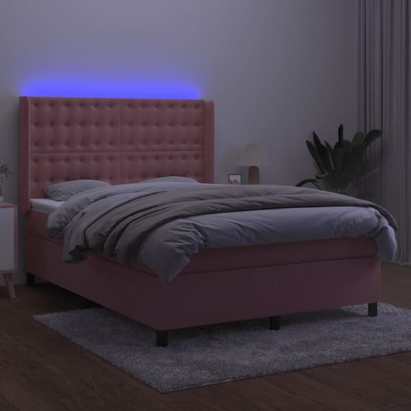 vidaXL Ramsäng med madrass rosa & LED 140x190 cm sammet Rosa