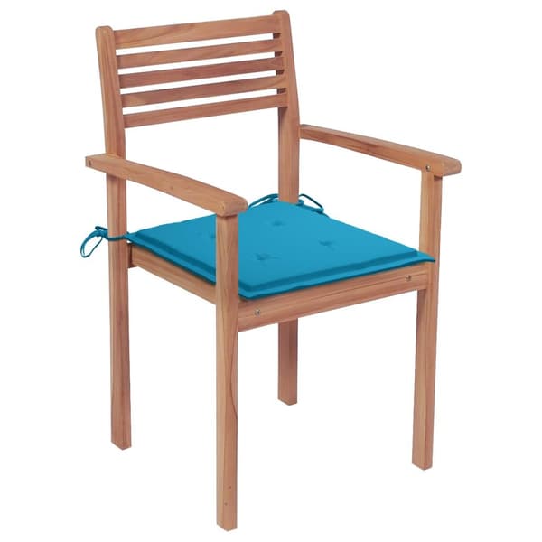 vidaXL Trädgårdsstolar med blåa dynor 4 st massiv teak Blå