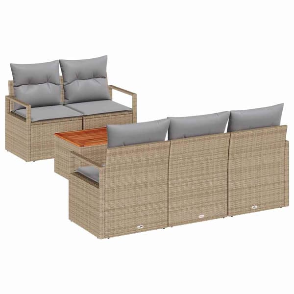 vidaXL Trädgårdsoffset 6 st Beige konstrotting Beige