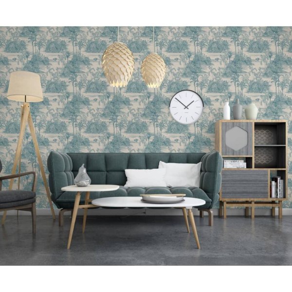 DUTCH WALLCOVERINGS Tapet Tropical beige och ljusblå multifärg