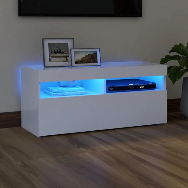 vidaXL TV-bänk med LED-belysning vit 90x35x40 cm Vit