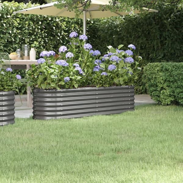 vidaXL Odlingslåda pulverlackerat stål 152x40x36 cm grå Grå