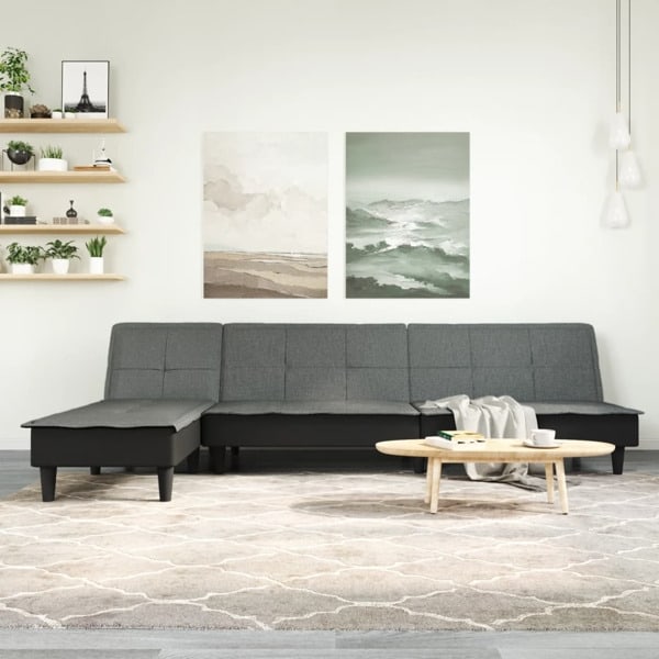 vidaXL L-formad soffa mörkgrå 255x140x70 cm tyg Grå