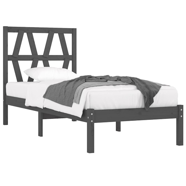 vidaXL Sängram grå massiv furu 100x200 cm enkelsäng