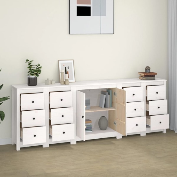 vidaXL Skänk vit 230x35x80 cm massiv furu Vit