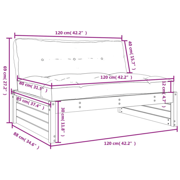 vidaXL Mittensoffa 120x80 cm massiv furu Brun