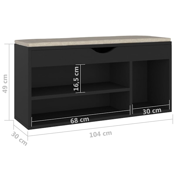 vidaXL Skobänk med dyna svart 104x30x49 cm konstruerat trä Svart