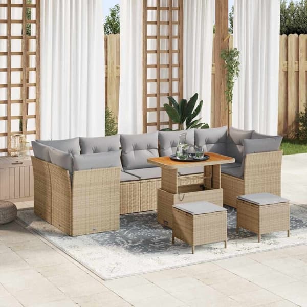 vidaXL Trädgårdsoffset 10 pcs Beige konstrotting Beige