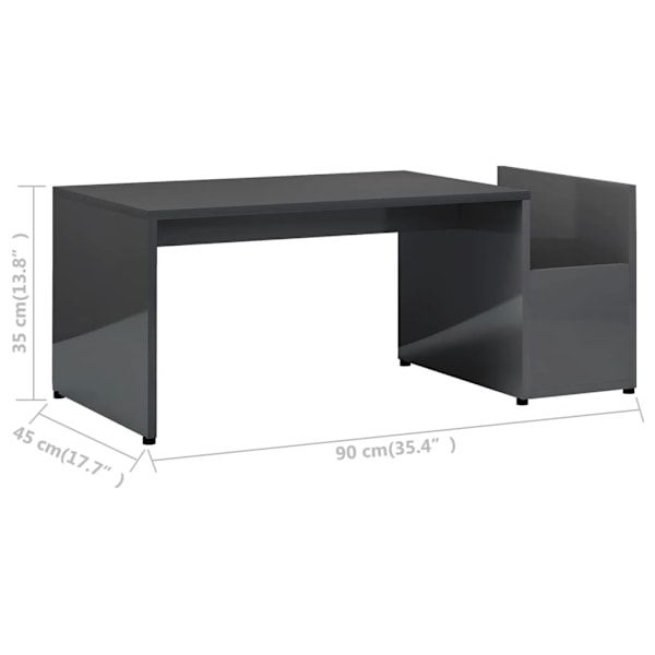 vidaXL Soffbord grå högglans 90x45x35 cm konstruerat trä grå