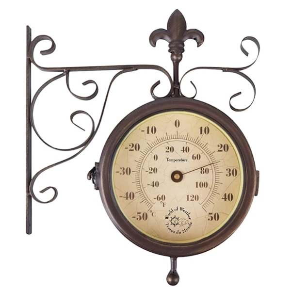 Esschert Design Stationsklocka med termometer TF005 Brun