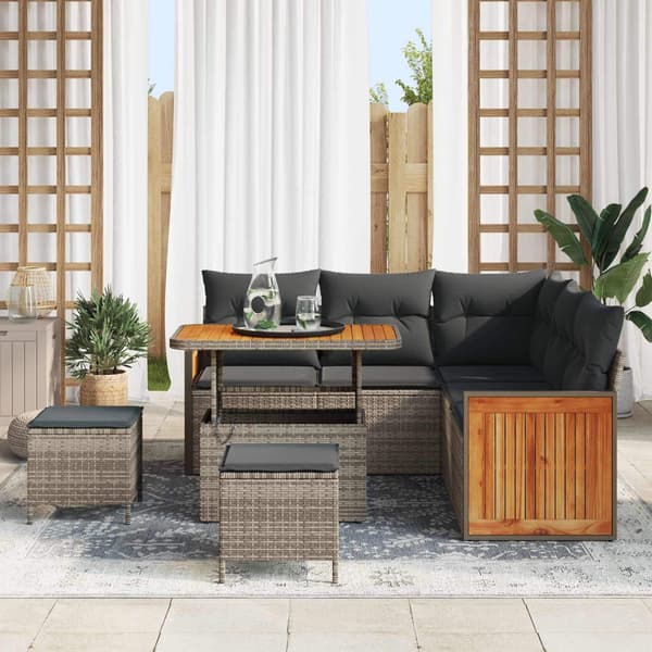 vidaXL Trädgårdsoffset 8 pcs Grå Poly Rattan och Pulverlackerad Stål Grå