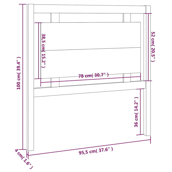 vidaXL Sänggavel grå 96x4x100 cm massiv furu Grå