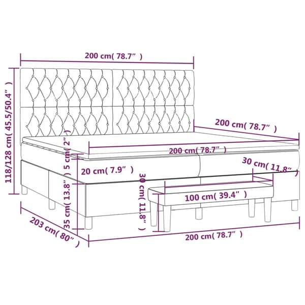 vidaXL Ramsäng med madrass ljusgrå 200x200 cm tyg Grå