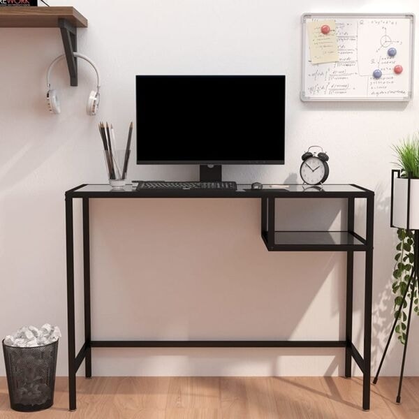 vidaXL Datorbord svart marmor 100x36x74 cm härdat glas Svart