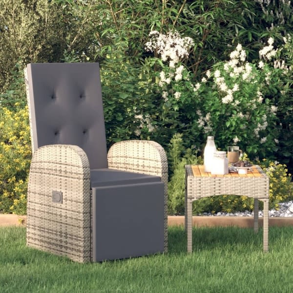 vidaXL Ställbar trädgårdsstol med dyna konstrotting grå grå