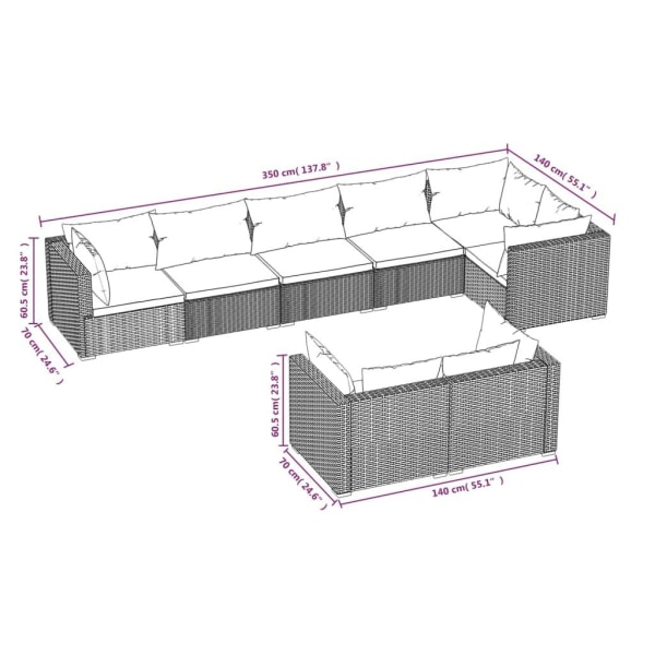 vidaXL Loungegrupp för trädgården med dynor 8 delar grå konstrot grå