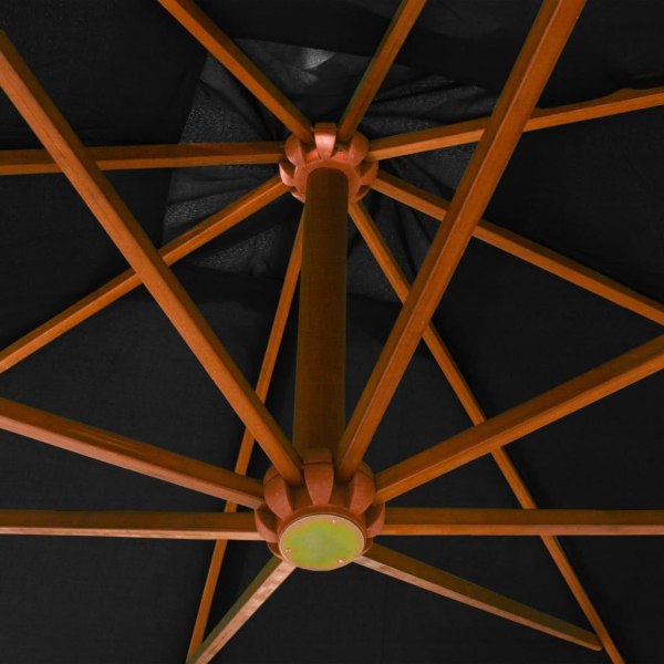 vidaXL Hängande parasoll med stolpe svart 3x3 m massivt granträ Svart