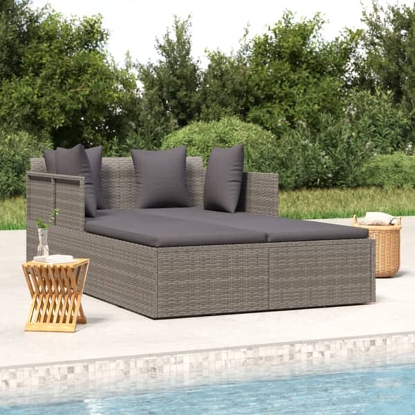 vidaXL Solsäng med dynor grå 182x118x63 cm konstrotting Grå