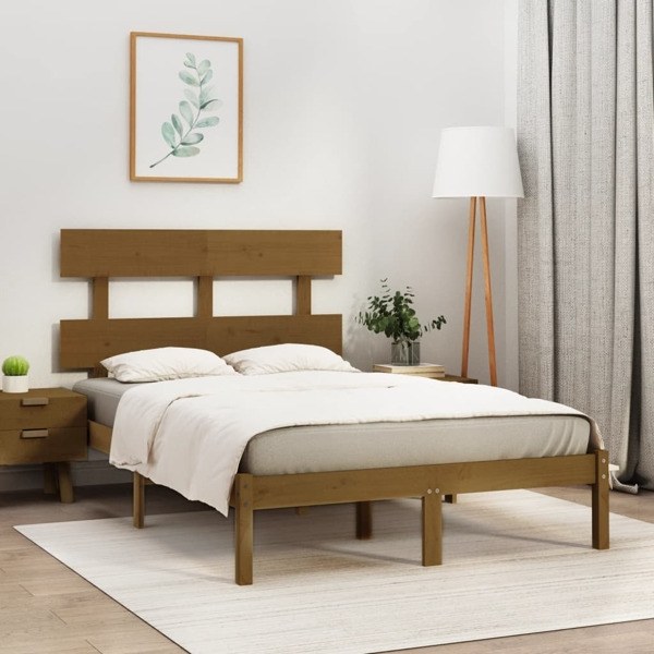 vidaXL Sängram honungsbrun massivt trä 120x190 cm Brun