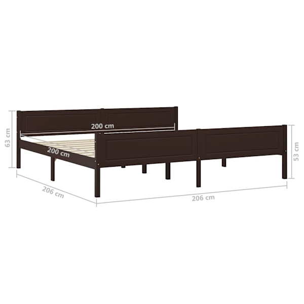 vidaXL Sängram massiv furu mörkbrun 200x200 cm Brun