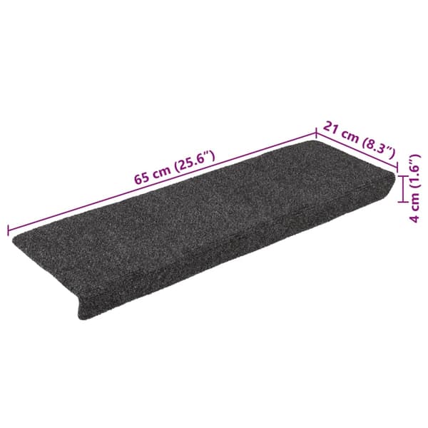 vidaXL Trappmattor självhäftande 15 st 65x21x4 cm antracit rektangulär kant grå